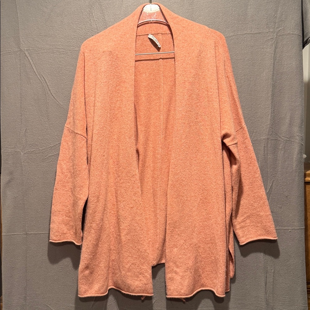 MM Lafleur Soft Peachy Pink Knit Cashmere Open Front Cardigan